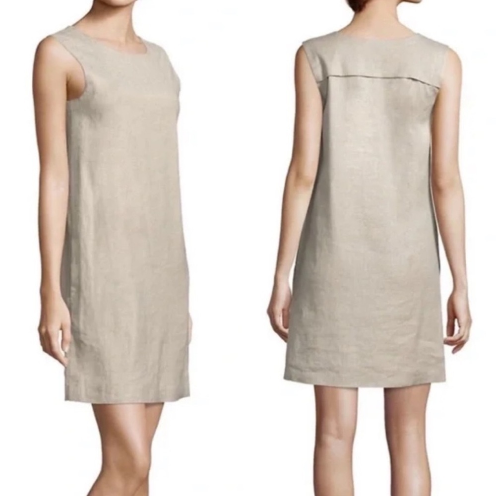 THEORY Size 6 Cream Didianne Tierra Wash
Sleeveless Shift Dress Linen Pockets